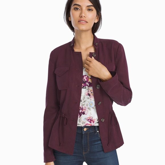 White House Black Market Soft Utility Jacket Lightweight Cabernet Pockets Size 0 - Picture 1 of 16